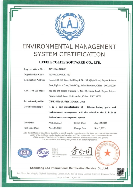 中国 HEFEI ECOLITE ENERGY CO., LTD. 認証